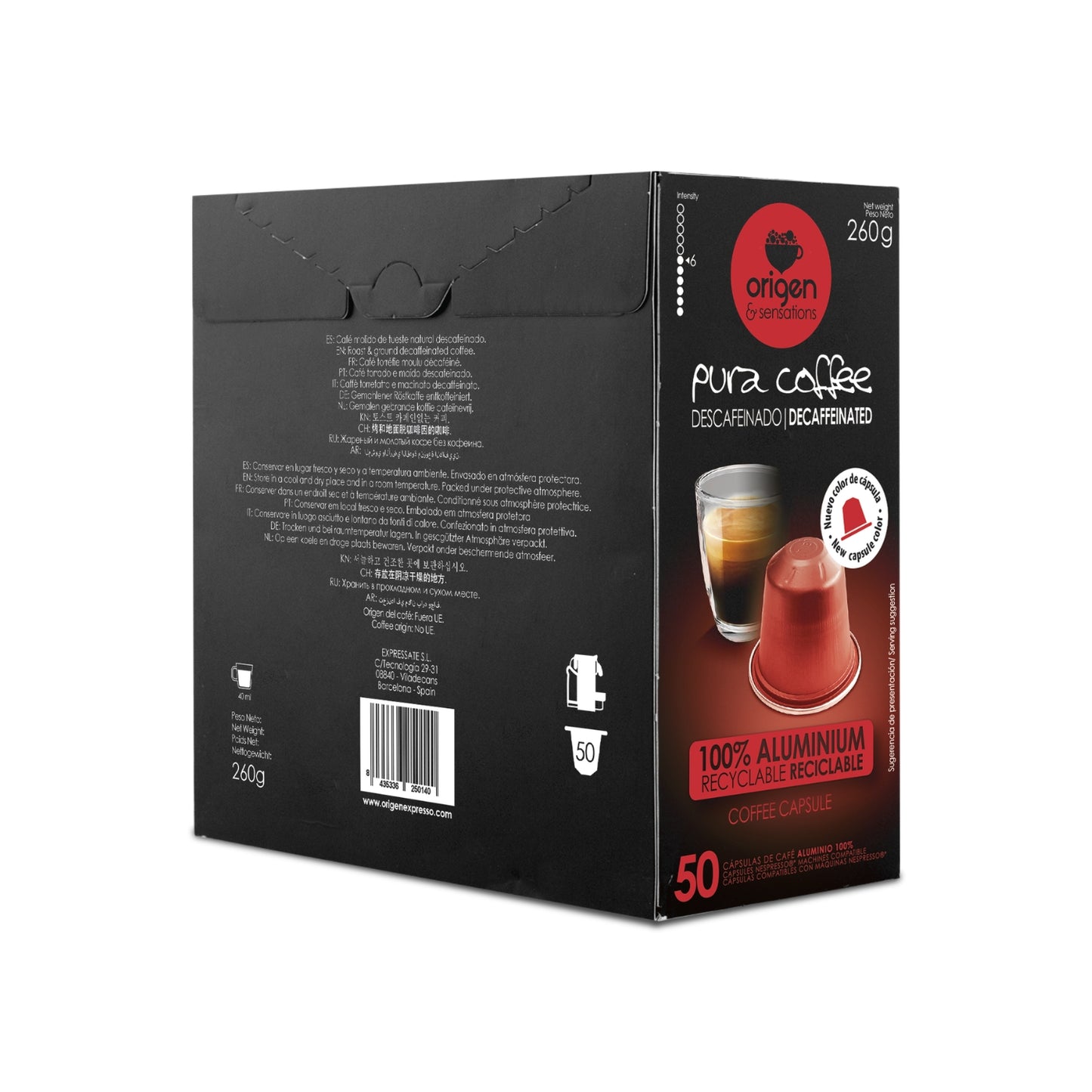 Cápsulas de aluminio Café Descafeinado (50 caps) · Pura Coffee