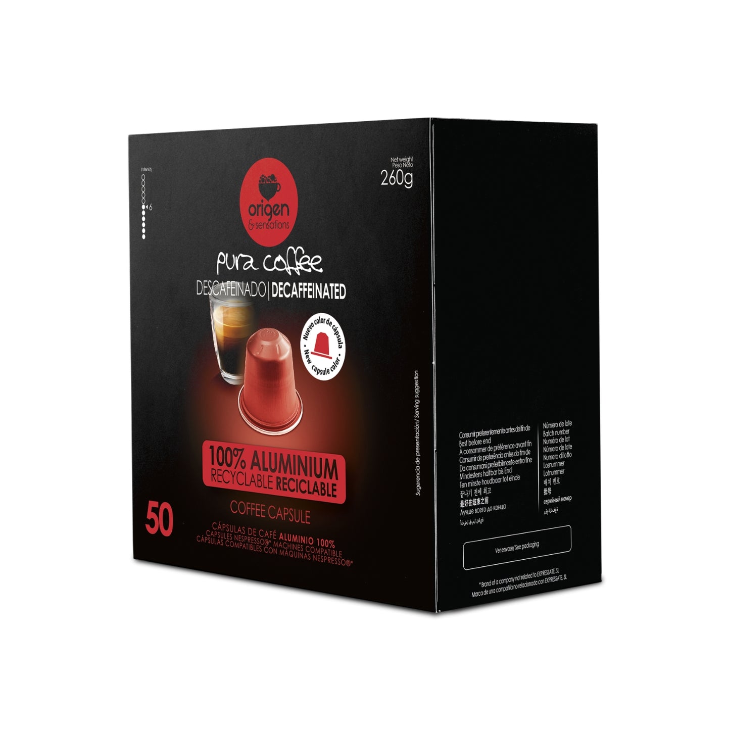 Cápsulas de aluminio Café Descafeinado (50 caps) · Pura Coffee