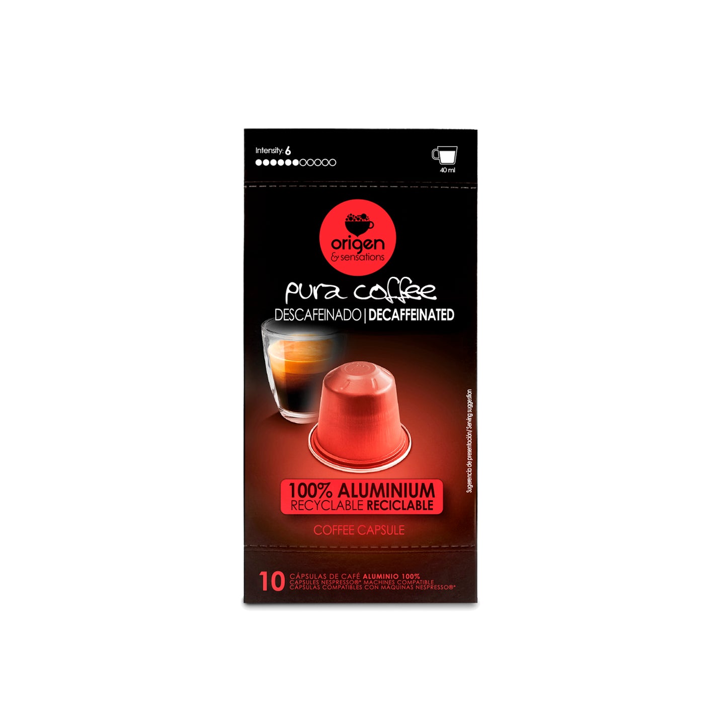 Cápsulas de aluminio Café Descafeinado (10 caps) · Pura Coffee
