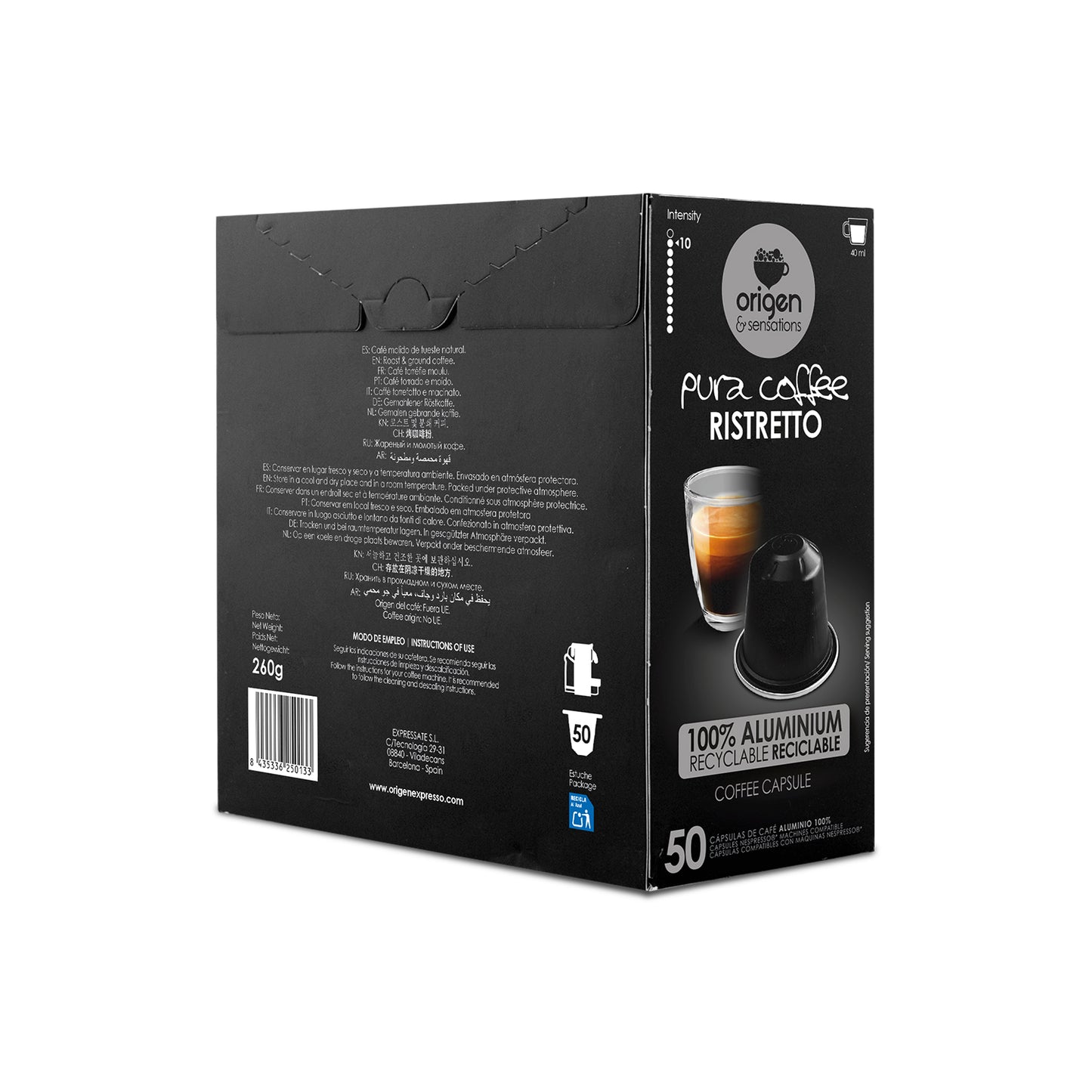 Cápsulas de aluminio Café Ristretto (50 caps) · Pura Coffee