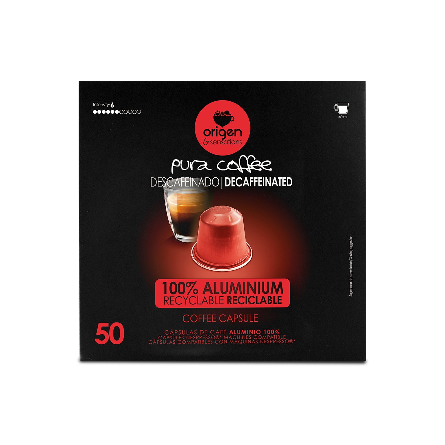 Cápsulas de aluminio Café Descafeinado (50 caps) · Pura Coffee