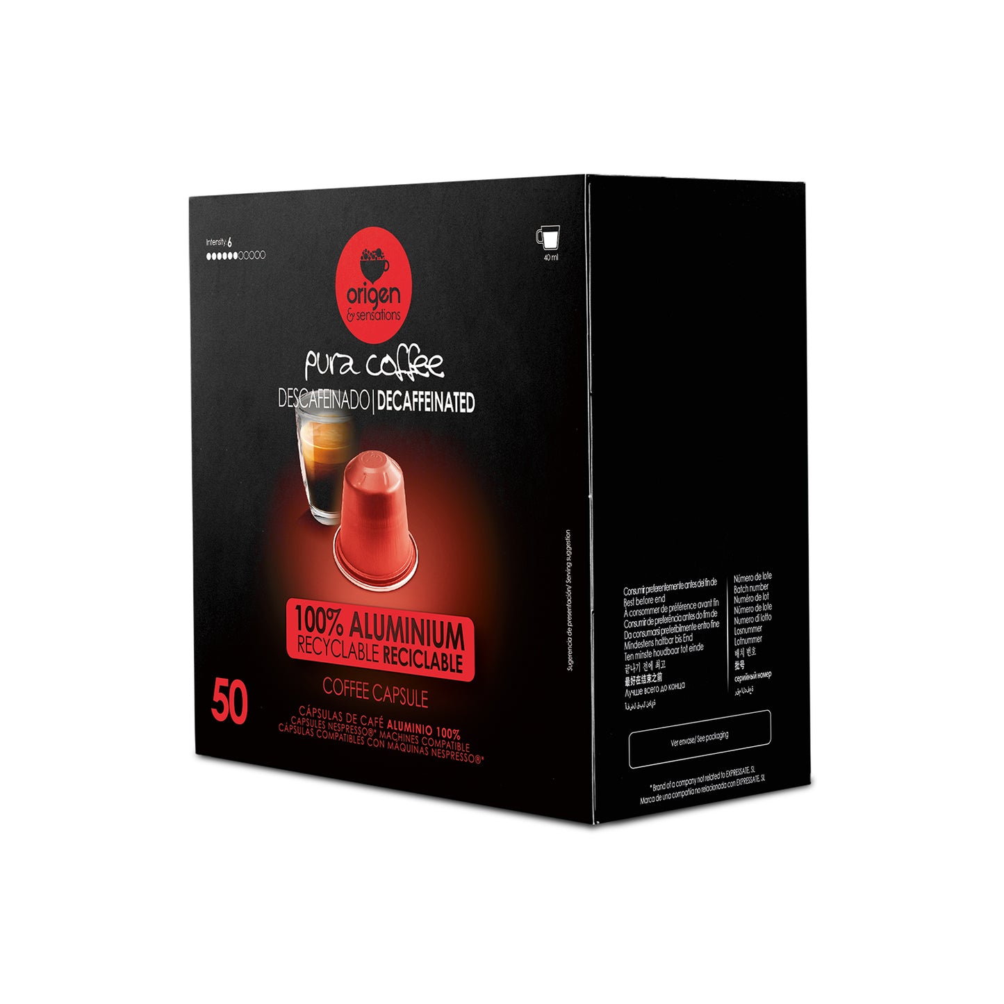 Cápsulas de aluminio Café Descafeinado (50 caps) · Pura Coffee