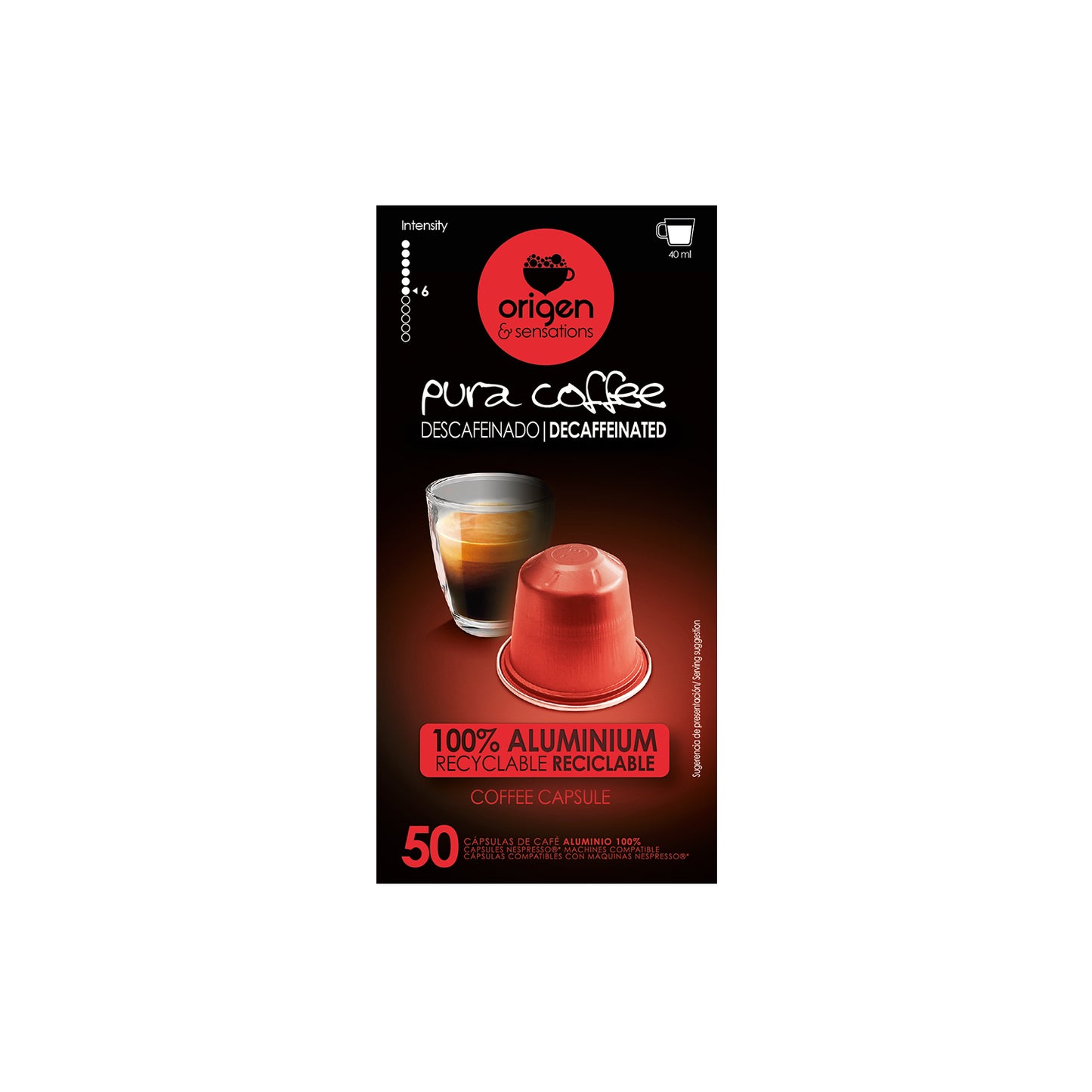 Cápsulas de aluminio Café Descafeinado (50 caps) · Pura Coffee