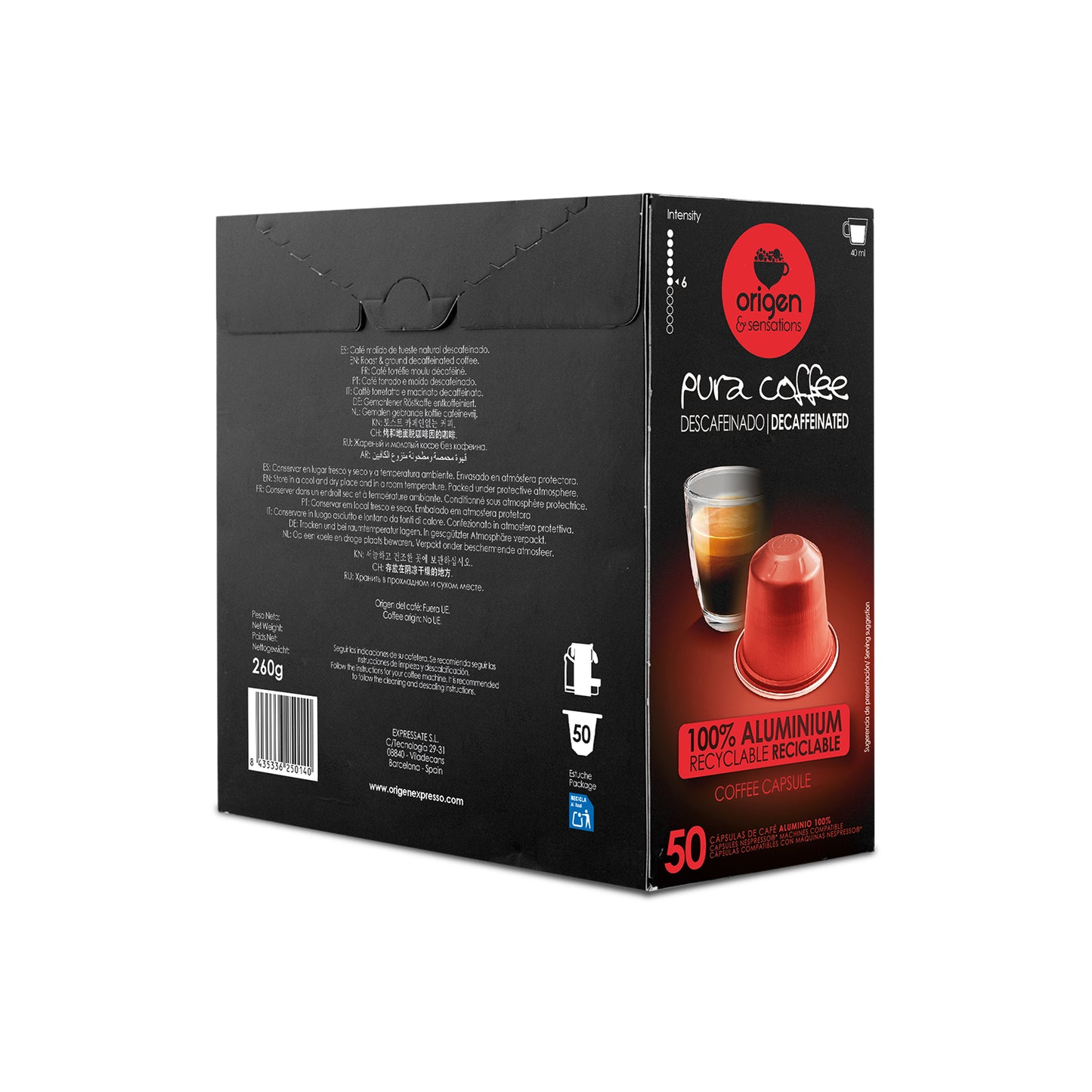 Cápsulas de aluminio Café Descafeinado (50 caps) · Pura Coffee